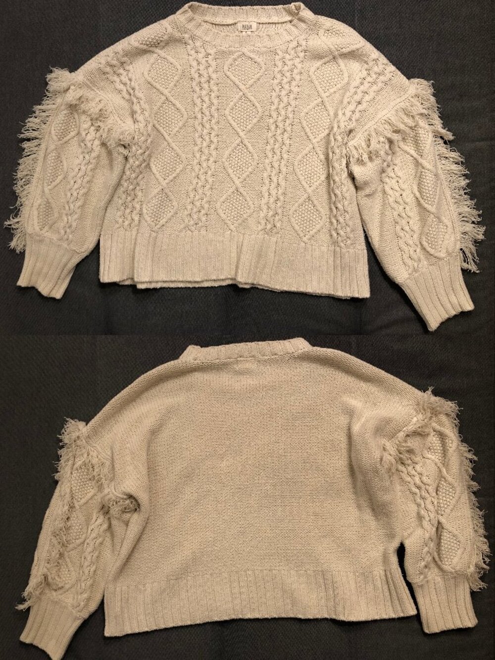 A.N.A Fringe Sleeve Cableknit Cream Sweater - Women's PL - Petite Large